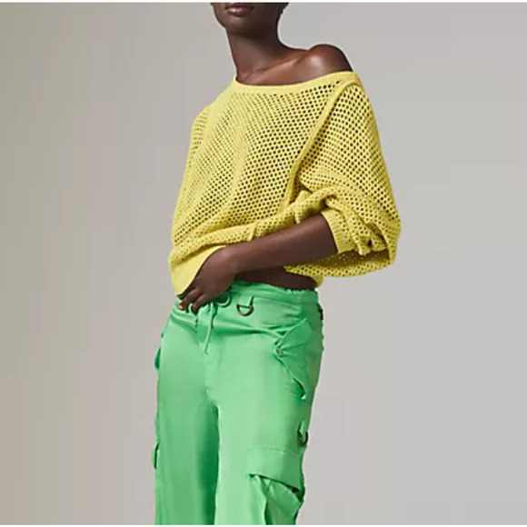 Pilcro Womens Open-Stitch Crewneck Jumper Sweater Pullover Yellow Size XL - Picture 2 of 8